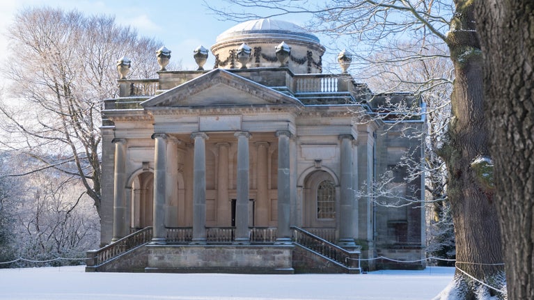 Gibside Chapel covered in a blanket of winter snow